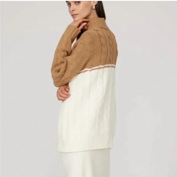 STAUD HAMPTON SWEATER XS Tan and White Cable Knit Sweater - Picture 2 of 4